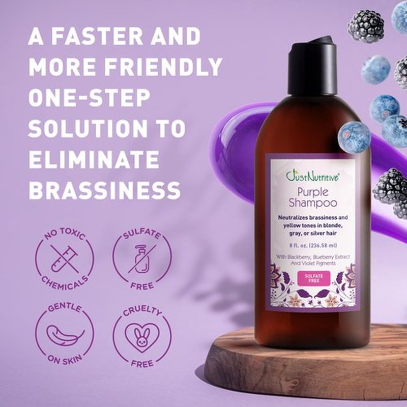 Just Nutritive Purple Toning Shampoo - Eliminate Brassiness & Boost Shine for Blonde, Gray, Silver Hair | 8 oz, Sulfate-Free, Paraben-Free