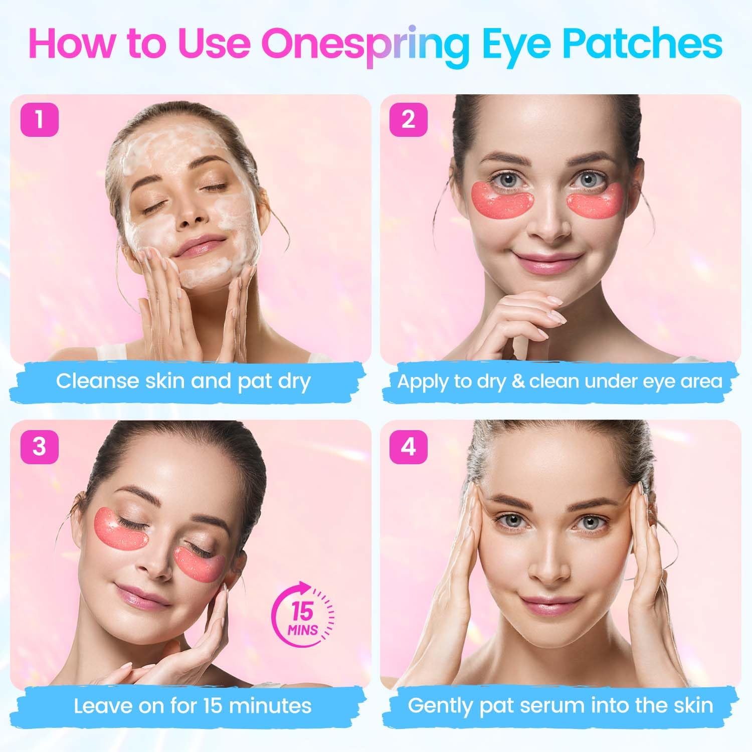 Onespring Eye Masks (8 Pairs) - Travel Essentials - Under Eye Patches for Dark Circles, Puffiness, Fine Lines with Collagen, Revitalises and Refreshes Your Skin, Bridesmaid Gift for Her