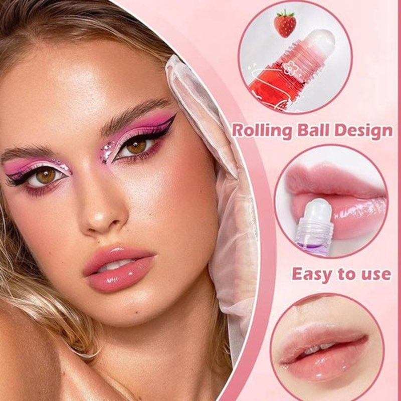 Baorder 6Pcs Roll-On Lip Gloss Set,Fruit Flavored Roll On Rollerball Lip Oil,Transparent Plumping Lip Gloss,Non Toxic Lip-Makeup Set