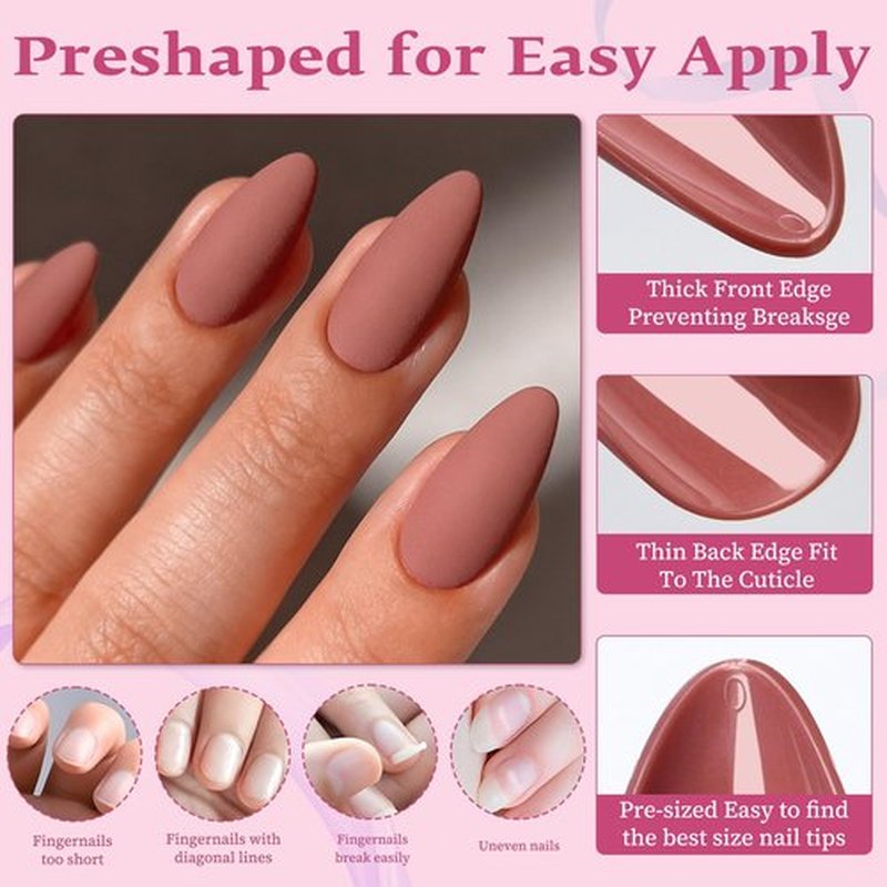 120pc Brown Press on Nails Medium Almond Fake Nails with Glue Tabs, Medium Nails Press ons Nail Almond Glue on Nail Brown Acrylic Nail XS Stiletto Matte False Nail Women Artificial Fingernails