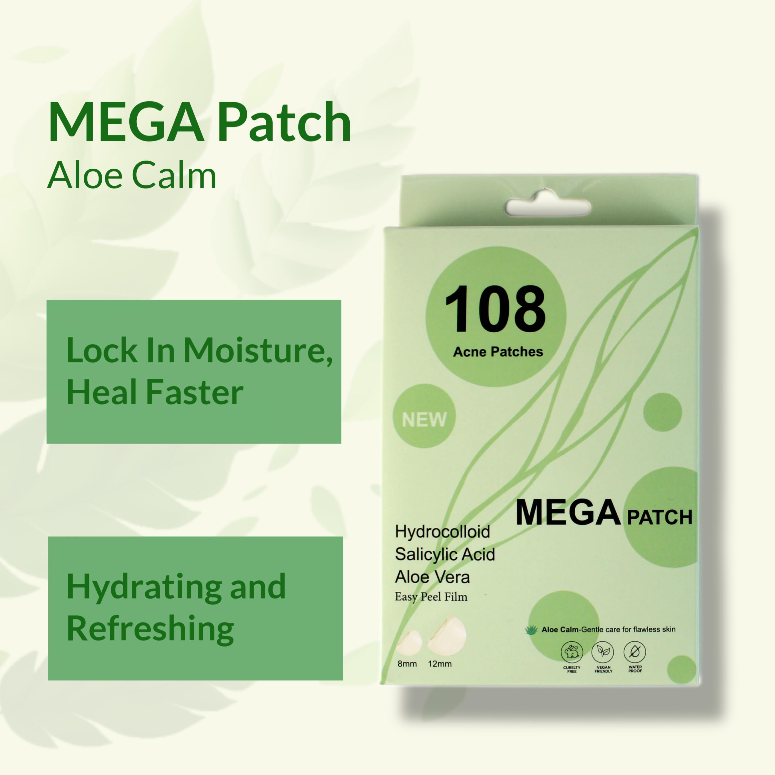 Fast Acting Pimple Patches with Hydrocolloid, Saycilic Acid and Aloe Vera | 108 ct (60 x 8mm + 48 x 12mm) | Reduces Spot Risk | Invisible Acne Patches | Treatment for Zits, Blemishes, Acne & Pimples.