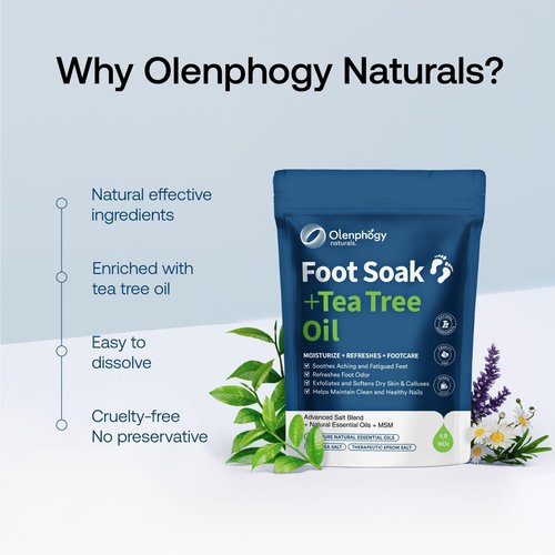 Olenphogy 16oz Tea Tree Oil Foot Soak with Epsom Salt - For Stinky Feet, Softens Calluses, Cracked Heel Care, Toenail Repair - Epsom Salts for Soaking, Pedicure Foot Spa for Women, Men