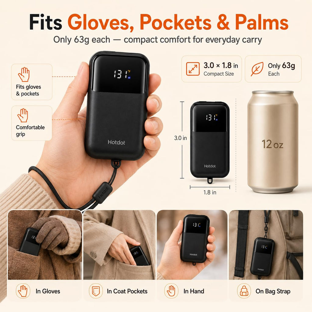 Rechargeable Hand Warmers 2 Pack, Electric Pocket Warmers with LED Temp & Battery Display, Smart Auto Pause, 4 Heat Levels 104-131°F, Fast Heating for Gloves, Camping Hiking, Gifts for Men Women