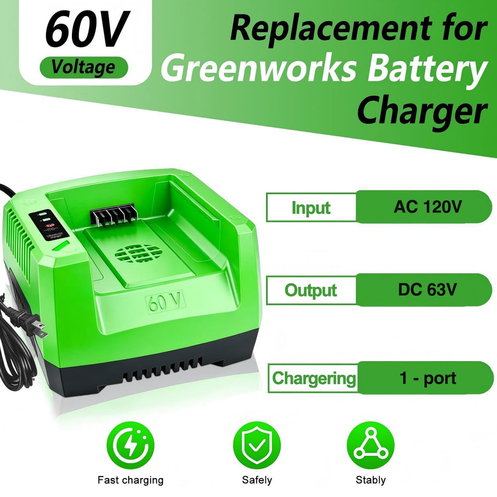 DTK Fast Charging Replacement for Greenworks 60V Chargers CH60R00 CH60DP01 2936902 60DPC10A Rapid Ultra Turbo Battery Charger