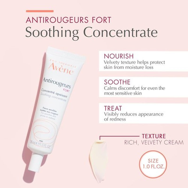 Avène Antirougeurs FORT Soothing Concentrate - Calming Redness Cream, 1.01 Fl Oz, Unscented