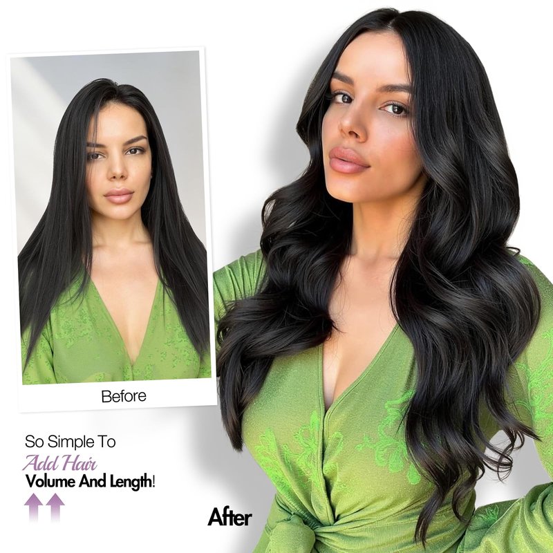 WIGER Invisible Butterfly Hair Extensions Real Human Hair Double Layer Genius PU Skin Weft Hand-tied Injected Remy Human Hair Extensions Twin Tabs 18 Inches Black Micro Bead Hair Extensions