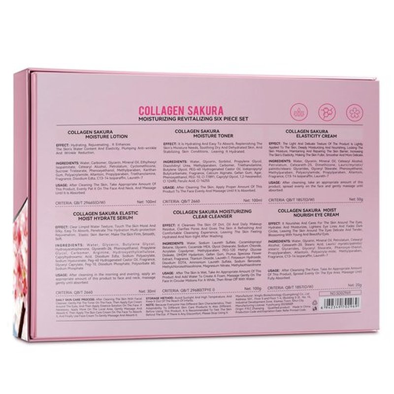 Sakura Skin Care Set for Teen Girls, Cherry Blossom Skincare Gift Set for Teens & Women, Moisturize & Repair Skin, 6 Pcs Collagen Skin Care Kits with Cleanser, Toner, Lotion, Serum, Cream & Eye Cream