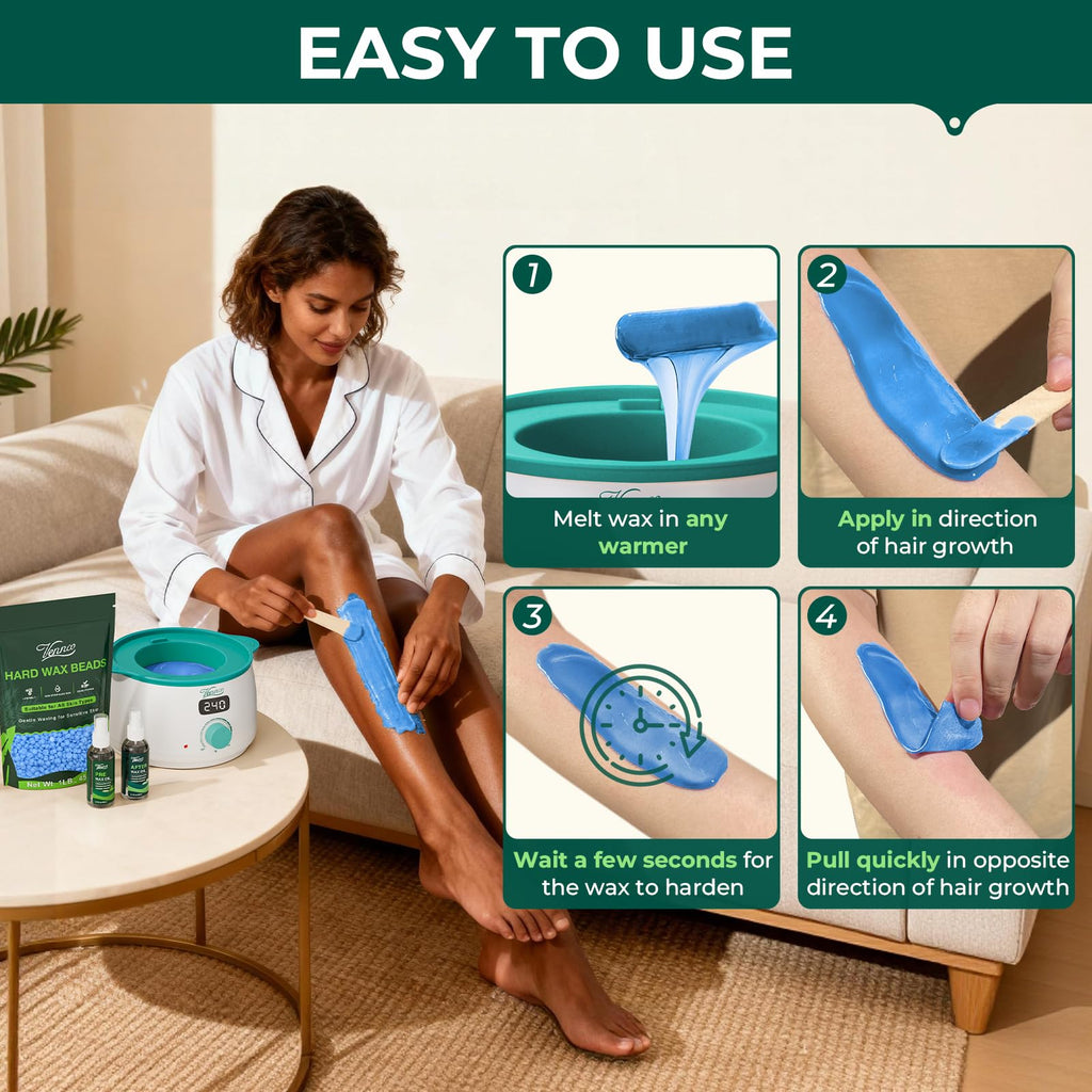 VENNCO 1lb Blue Wax Beads for Hair Removal, Hard Wax Beads Designed for Legs Arms, Face, Eyebrows, Underarm and Full Body Waxing at Home, Stripless Low Temperature Body Wax for wmomen and men