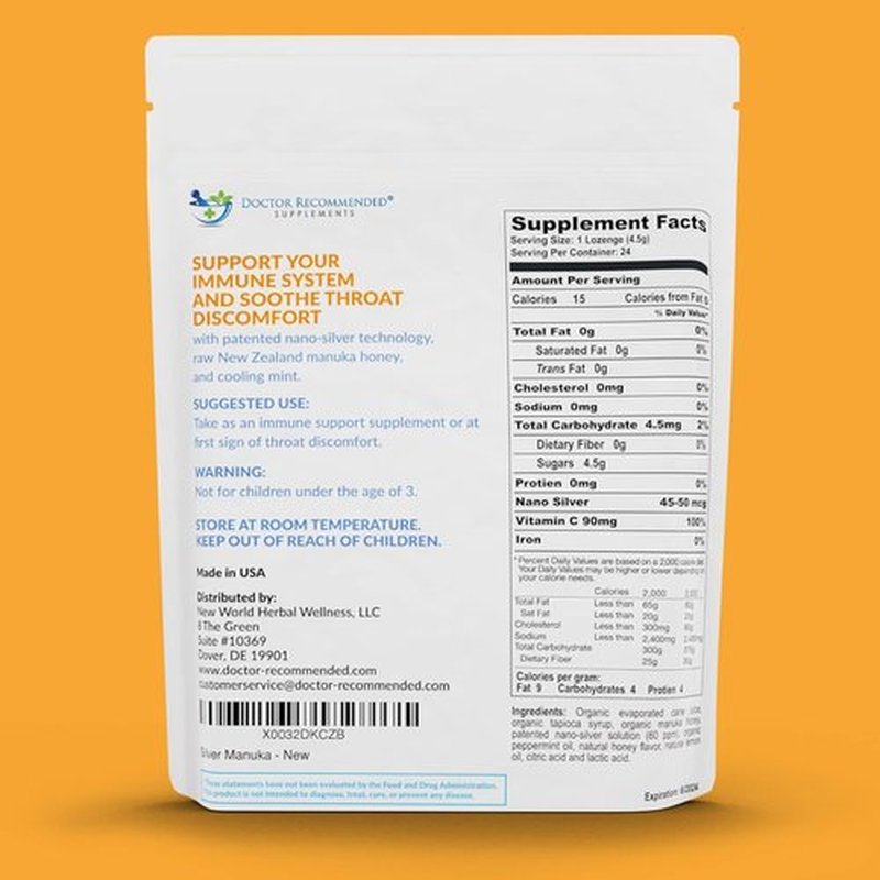 Silver Lozenges - Organic Manuka Honey & Vitamin C for Immune Support | 24 All-Natural Lozenges