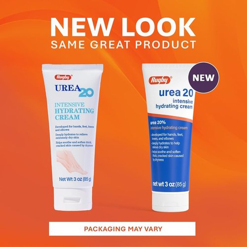 Rugby Urea 20% Intensive Hydrating Cream - Deep Moisture for Feet, Hands, Knees & Elbows - 3 Oz