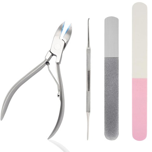 Stellmacher Toenail Clippers, Professional Nail Care Kit with Stainless Steel Nail Clipper, 4 Pieces Manicure & Pedicure Kit for Men and Women, Mens Grooming Kit