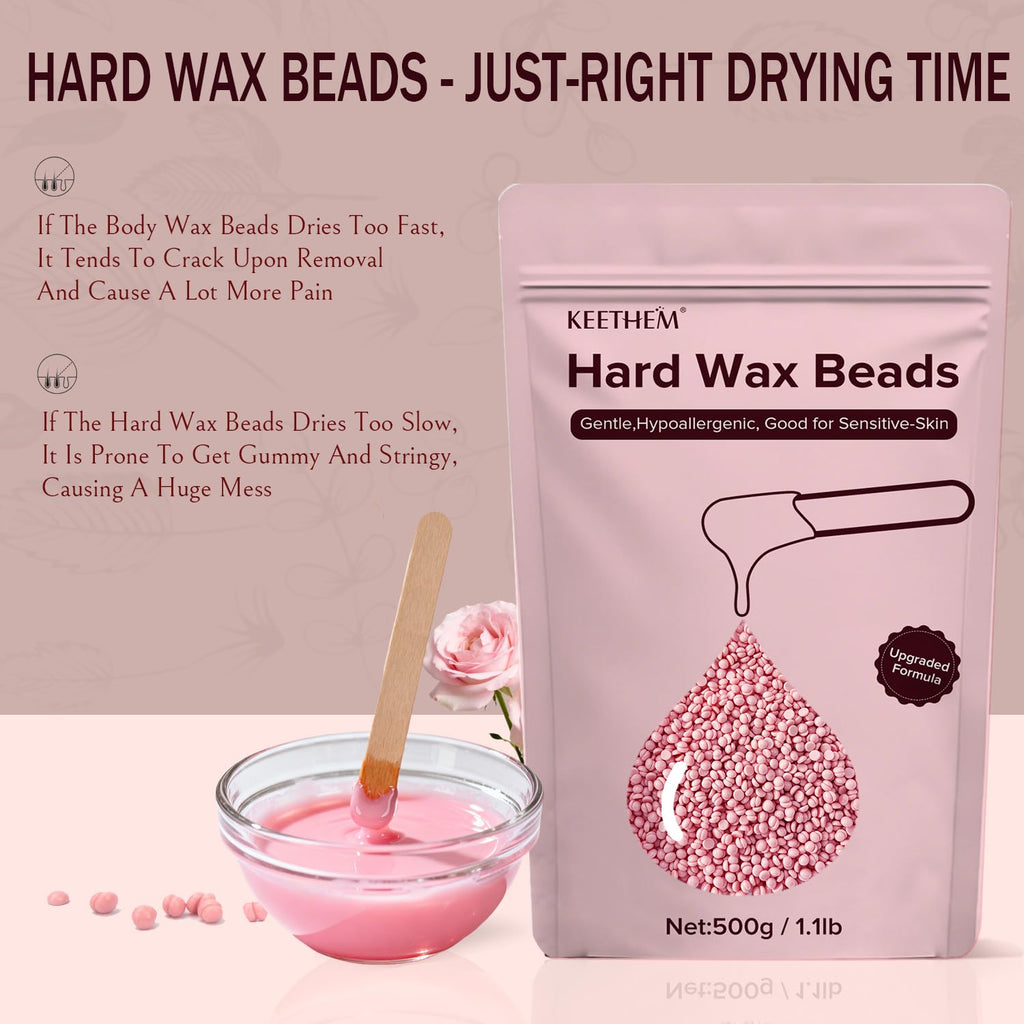 Keethem 500g/1.1lb Wax Beads Suitable for Coarse Hair Removal,Hard Wax Beads Brazilian Bikini Waxing At Home, Wax Beans for Women Men Face, Eyebrow, Body, Legs, Armpit(Cream)