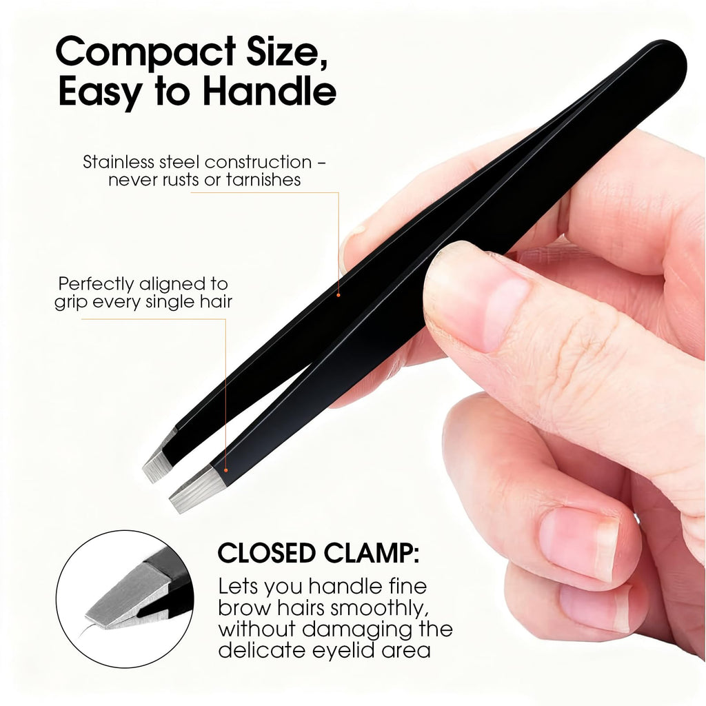 6 Pcs Tweezers Set – Eyebrow Tweezers with Curved Scissors for Ingrown Hair, Hair-Plucking Daily Beauty Tools for Women, with Leather Travel Case