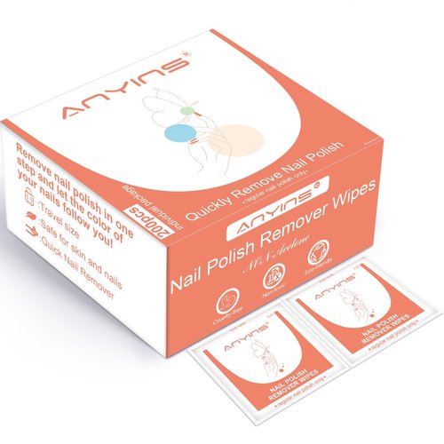 ANYINS Nail PolishRemover Wipes, Fast Remove 200Pcs Nail Polish Remover Pads with Nutrition Oil Individually Wrapped Professional Nail Salon and Home Use