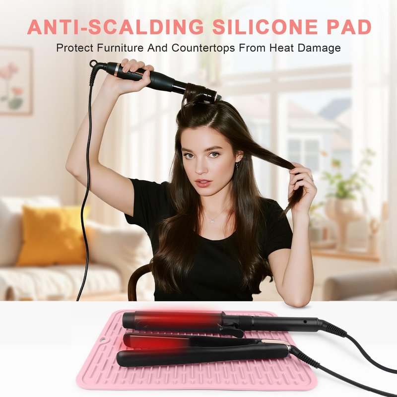 WRORUNER Oversize Silicone Heat Resistant Mat for Curling Irons, Flat Irons, Hair Straighteners and Hot Hair Styling Tools, Portable Hot Tools Cover Pad for Travel Vanity Salon(14.2" x 11.0")