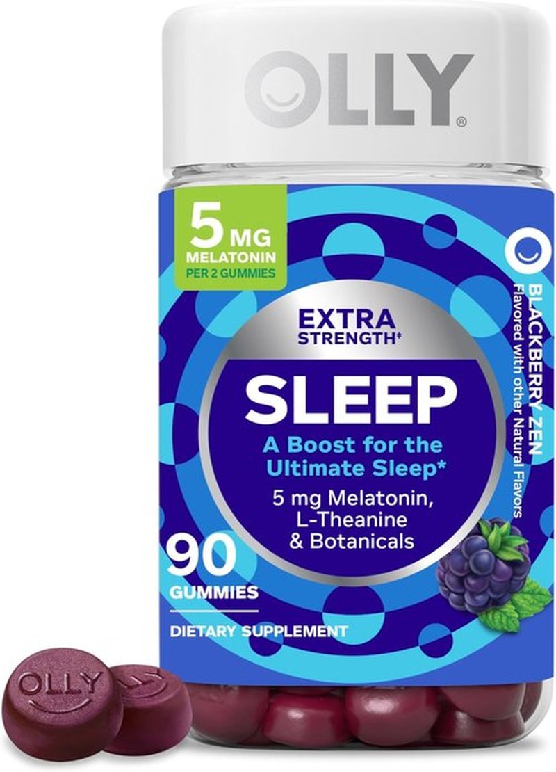 OLLY Extra Strength Sleep Gummies - 5 mg Melatonin & L-Theanine, Blackberry Flavor - 90 Count Sleep Aid