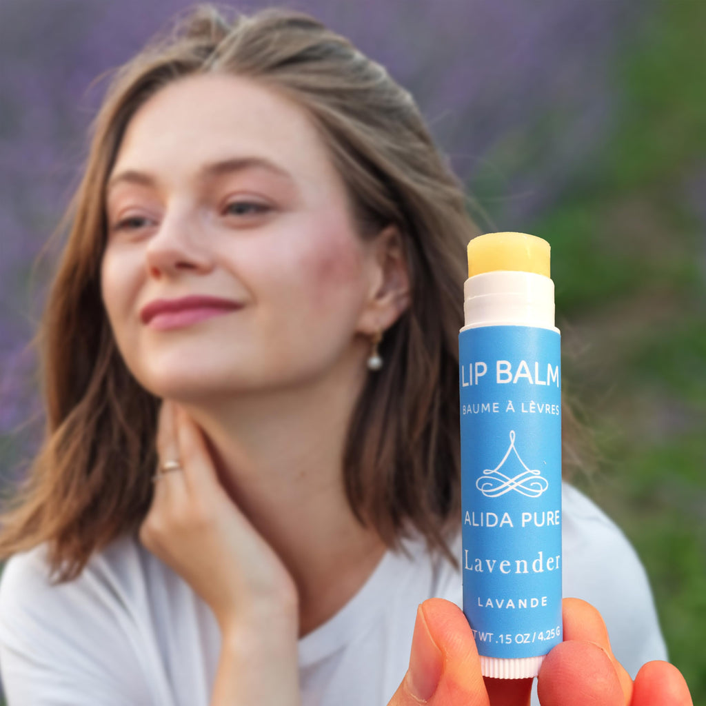 ALIDA PURE Lavender Lip Balm, Cruelty Free, Vegan, Beeswax Free, with Organic Jojoba and Avocado Oil, Vitamin E, Natural Moisturizer for Dry, Chapped, or Cracked Lips, 3 Tube Set