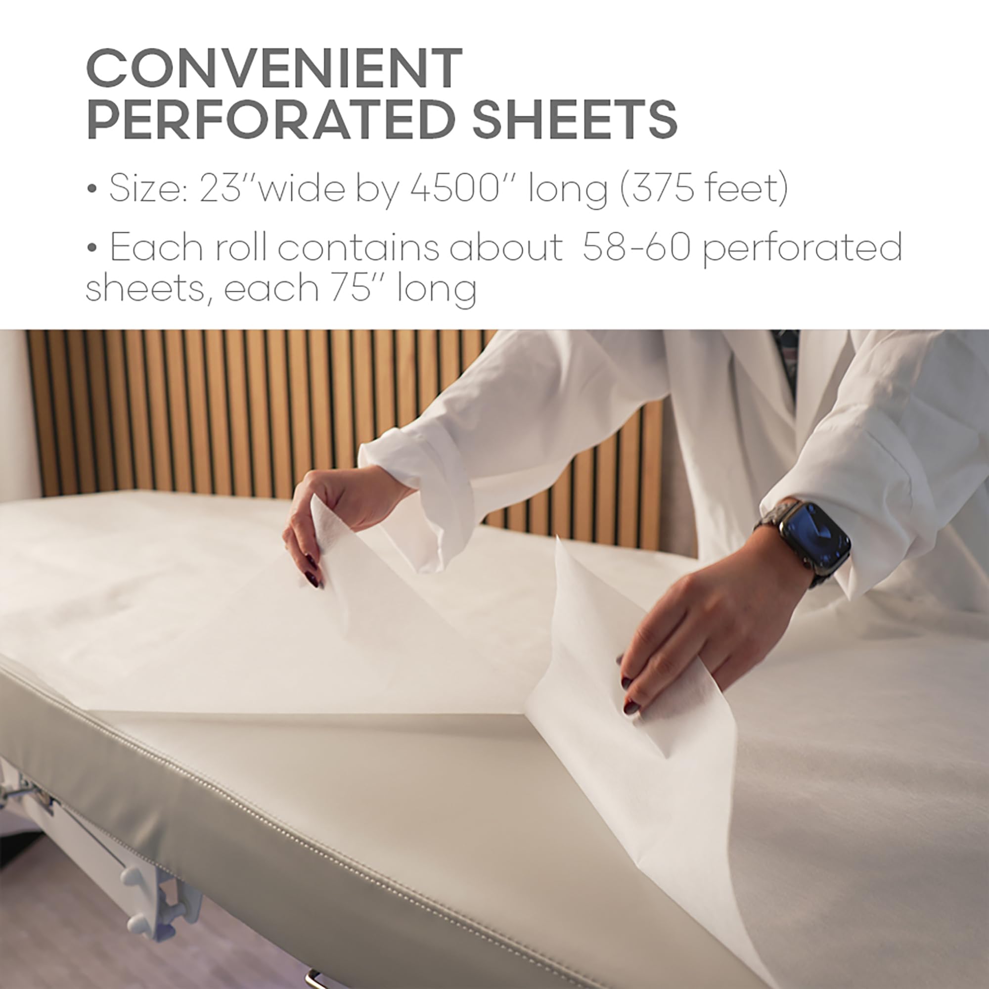 SKINACT White Disposable Non-Woven Bed Cover Roll Perforated (23" Wide X 375 Feet Long) Massage Table Sheets Wax Facial Chair