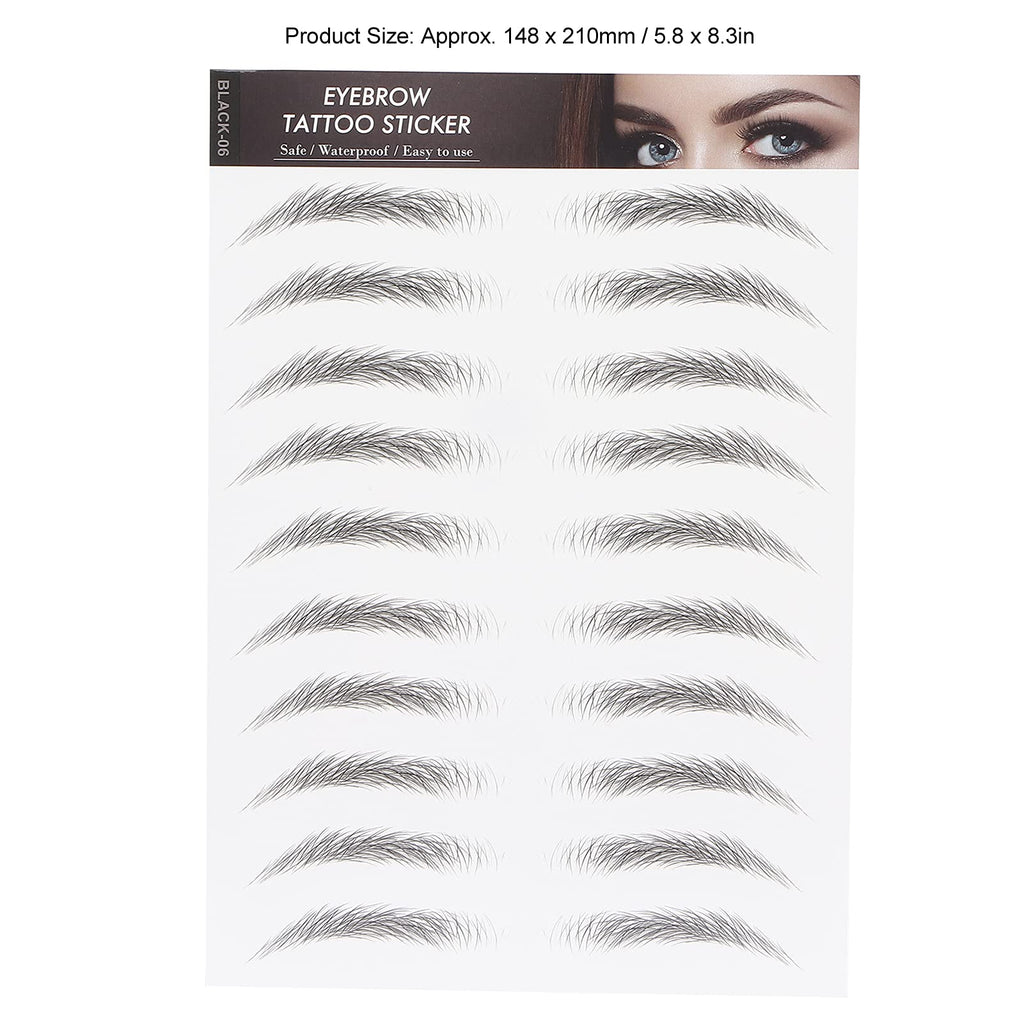 10 Sheets 6D Eyebrow Sticker Professional Eyebrow Transfer Sticker Eyebrow Makeup Tool for Women and Girls (Black)(BLACK-06)