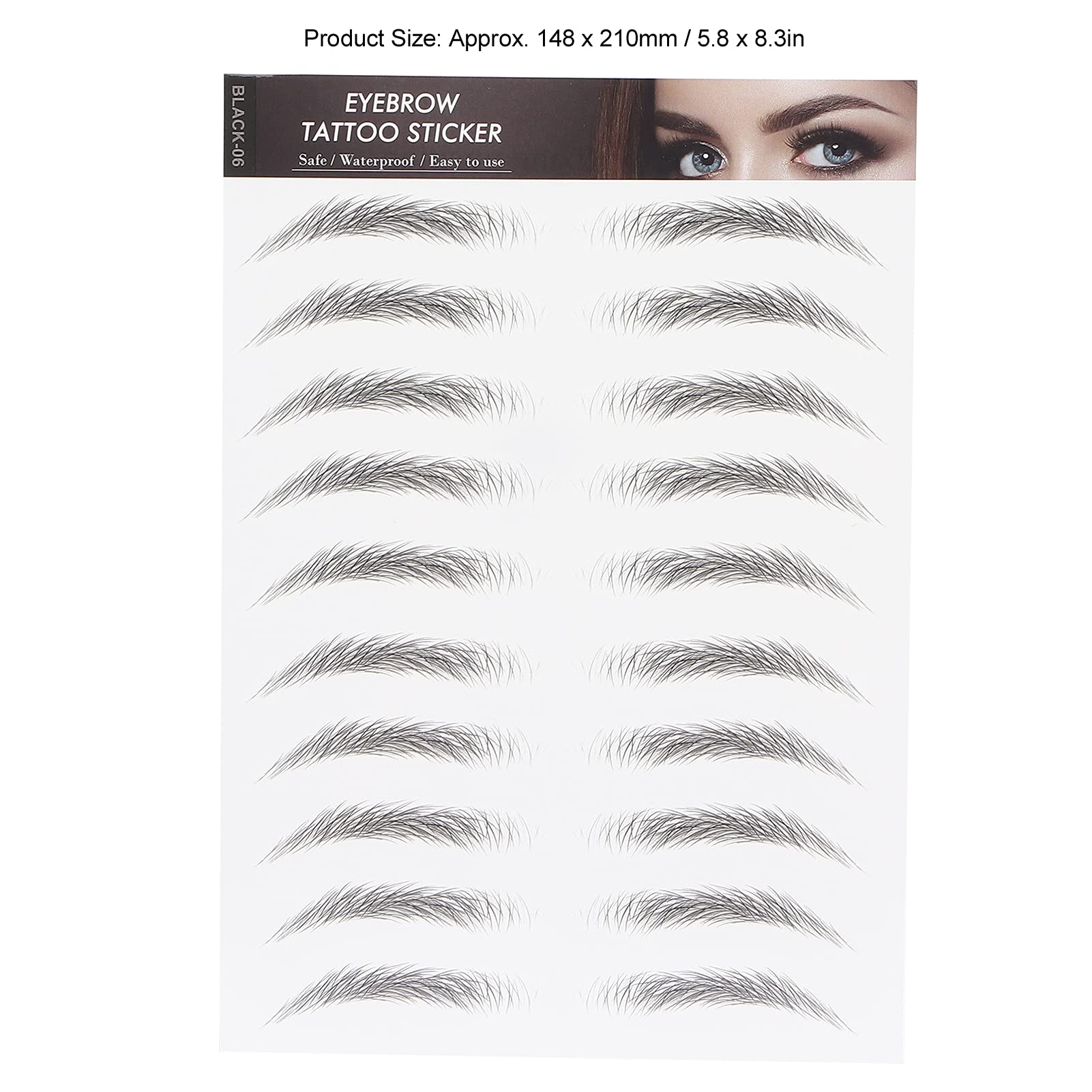 10 Sheets 6D Eyebrow Sticker Professional Eyebrow Transfer Sticker Eyebrow Makeup Tool for Women and Girls (Black)(BLACK-06)