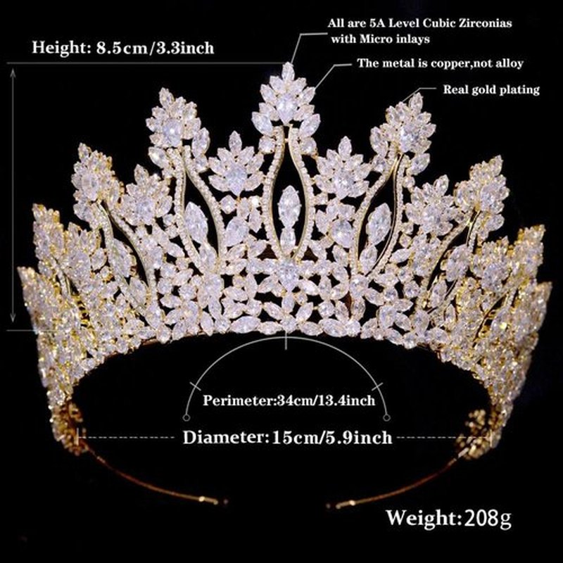 FASNAHOK Luxury Tall Pageant Queen Crowns for Women Coronas Para 15 Anos Quinceaneras Large Cubic Zirconia Wedding Tiaras Big Bridal Hair Accessories Gift Gold