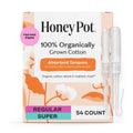The Honey Pot Company - Multipack -100% Organic Cotton Core Tampons w/Bio Plastic Applicator - Regular & Super Absorbency - Unscented - Feminine Care - 54 Count (3 Packs of 18)