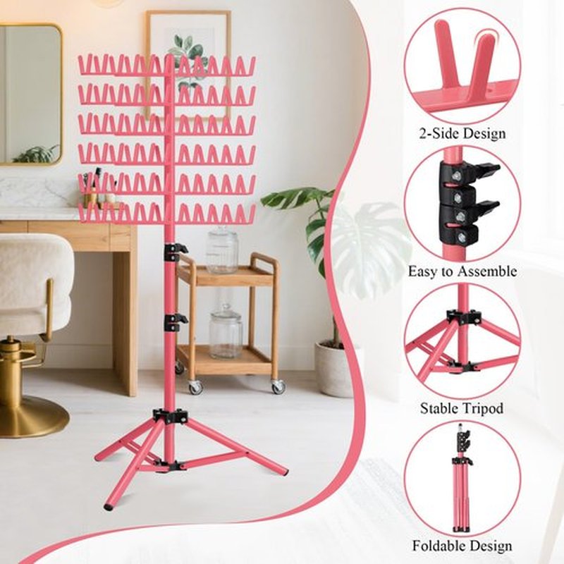 LPHGFZA Braiding Hair Rack, 144 Pegs Braiding Rack Stand for Hair, 2-sided Height Adjustable Standing Hair Extension Holder with Stylist Hair Braiding Tools