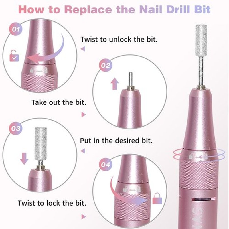 Electric Nail Drill Machine Professional, 35000 RPM Cordless Nail File, Portable Rechargeable Nail Drill and Bits for Acrylic Gel Nails Polishing Removing