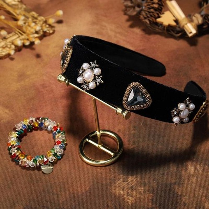 Sinalty Black Velvet Wide Headbands Rhinestone Jeweled Headband Vintage Baroque Pearl Hair Accessories for Women