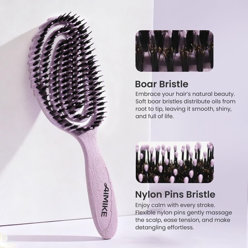 AIMIKE Hair Brush, Dual Soft Boar & Nylon Bristles HairBrush for Fine Hair, Shine Boost & Frizz Control Hair Brush for Women, Soft Bristle Brush For Slick Back, Volume and Shine, Best Gift for Women
