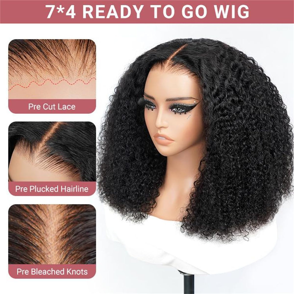 Wiggins Ready And Go Glueless Wigs Human Hair Curly Lace Front Wigs Human Hair Pre Plucked Bleached Knots Curly Hair Products Pre Cut Lace 4x7 Lace Front Wig Glueless Wigs For Women 14 Inch
