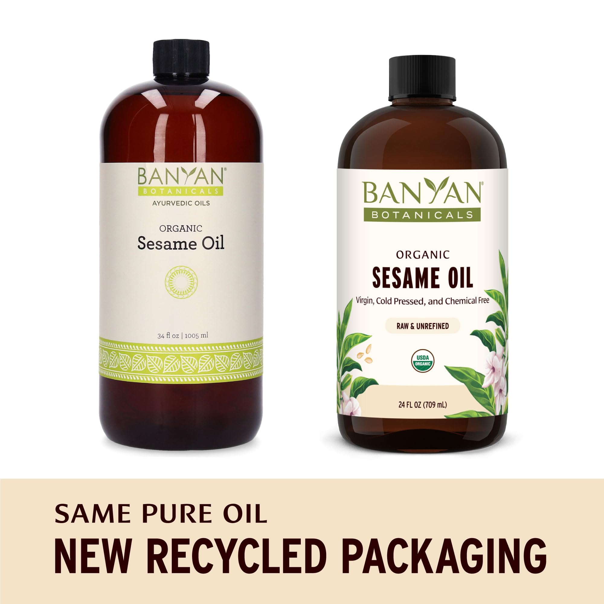 Banyan Botanicals Organic Unrefined Sesame Oil – Rich & Warming Ayurvedic Massage Oil for Body & Scalp – Traditional Abhyanga Oil for Deep Tissue Grounding & Recovery – 34 oz – USDA Organic