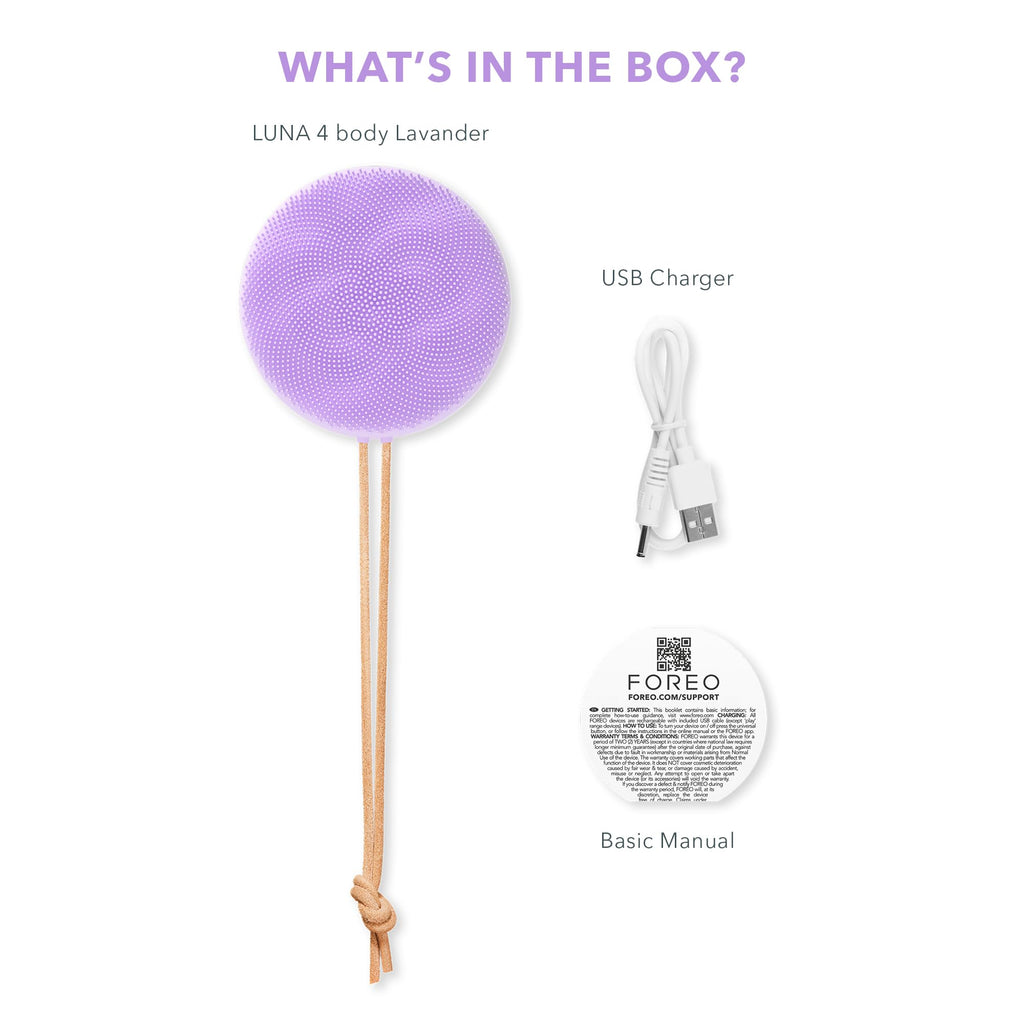 FOREO LUNA 4 body- Body Brush- Whole Body Skin Care - Exfoliating Body Scrubber- Enhances Absorption of Lotion Actives- Premium Lymphatic Drainage Skincare Tool- Waterproof -USB-Rechargeable- Lavender
