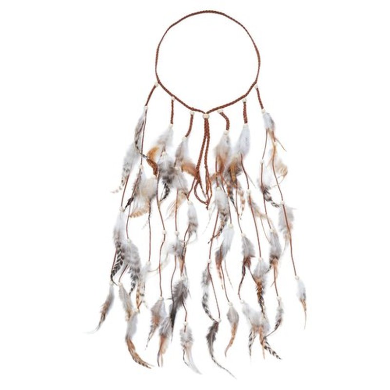 AWAYTR Feather Headband Women Festival Headwear Bohomia Feather Rope Crown Headdres For girls (White + Brown)