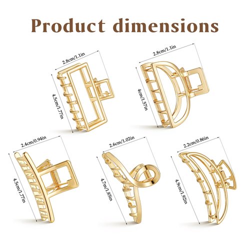 10Pcs Small Gold Hair Clips, Medium Metal Hair Claw Clips for Women Thick Thin Hair, Strong Hold Non-Slip Hair Catch Barrettes Jaw Clamp for Long Hair Metal Hair Accessories