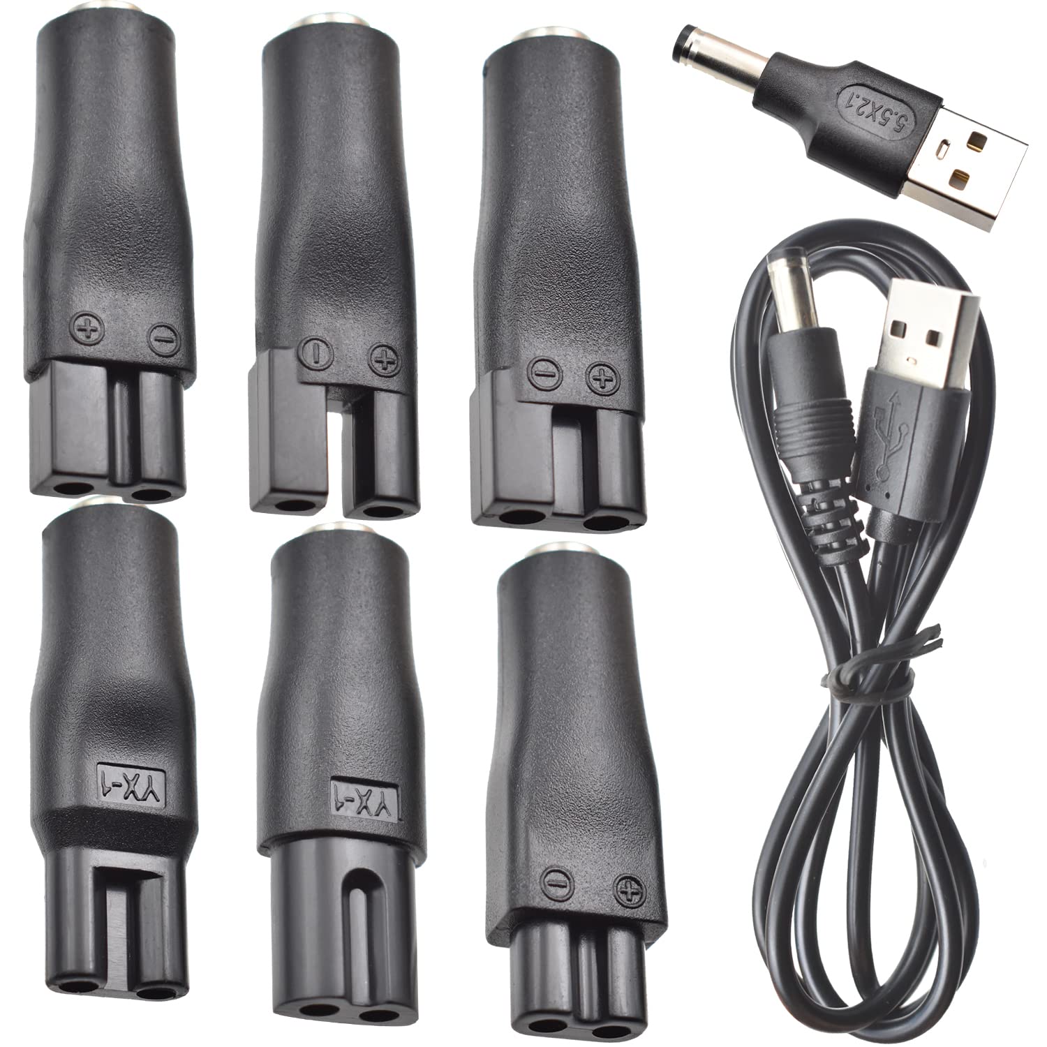 BOEEA 8 PCS Power Cord 5V Replacement Charger USB Adapter Suitable for Hair Clippers, Beard Trimmers, Shavers, Beauty Instruments, Desk Lamps, Purifiers.