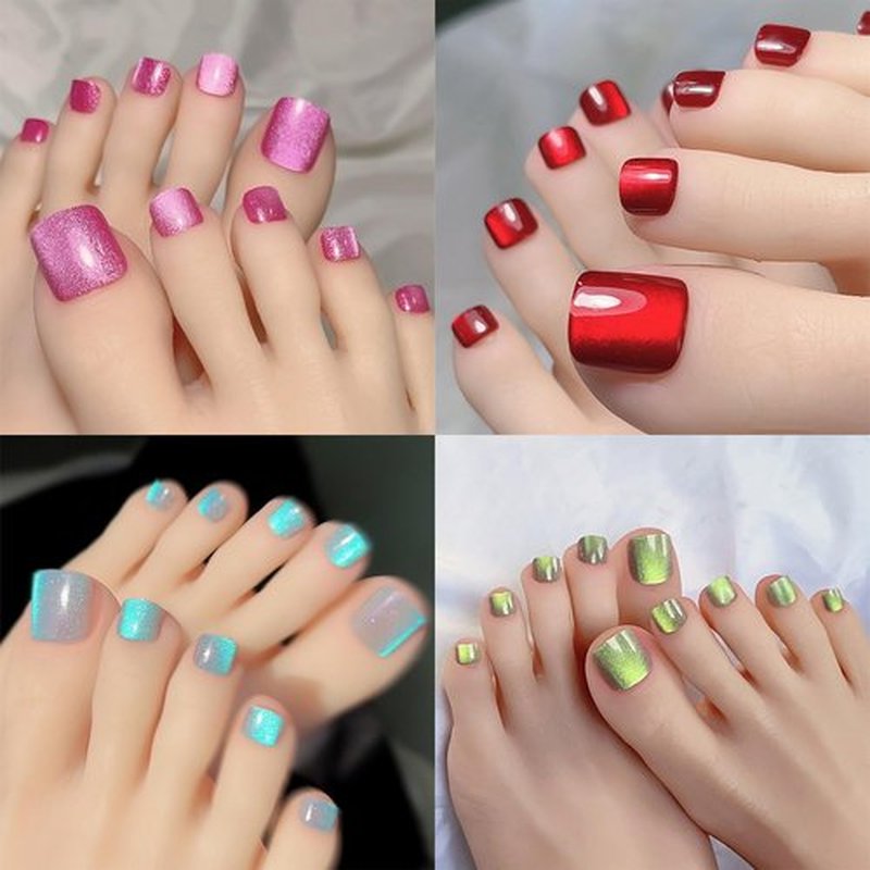KKUUOO 4Pack Summer Glossy Acrylic Toenails, Full Cover, Glitter, 96Pcs