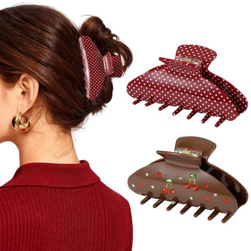 2 Pack Hair Claw Clips for Women, Polka Dots Claw Clips, Recycled Acrylic Strong Hold Claw Clips for Thick Thin Hair, Eco-Friendly, Easy Updo for Work, Active Lifestyle, Valentine's Day Gifts