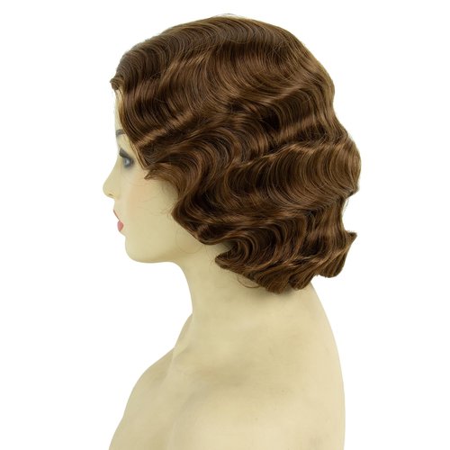 H&Bwig Short Ash Brown 20s Wigs for Women Natural Finger Wave Synthetic Hair Wig for Women Lady Ladies Cosplay Anime Party Costume Anime Flapper Wig