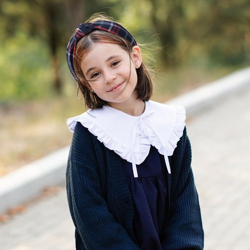 DEEKA School Uniform Plaid Hair Bows & Knotted Plaid Headband & Scrunchies Fable Hair Bow Set Alligator Clips for Toddler Girls Hair Accessories for Little School Girls (Dark Navy&Red)