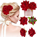 ASTRYAS 4 Pieces Red Rose Flower Hair Clip Bridal Hair Pins Rose Brooch Mexican Flower Hair Accessories for Party Wedding Flamenco Dancer, Christmas Gift for Women
