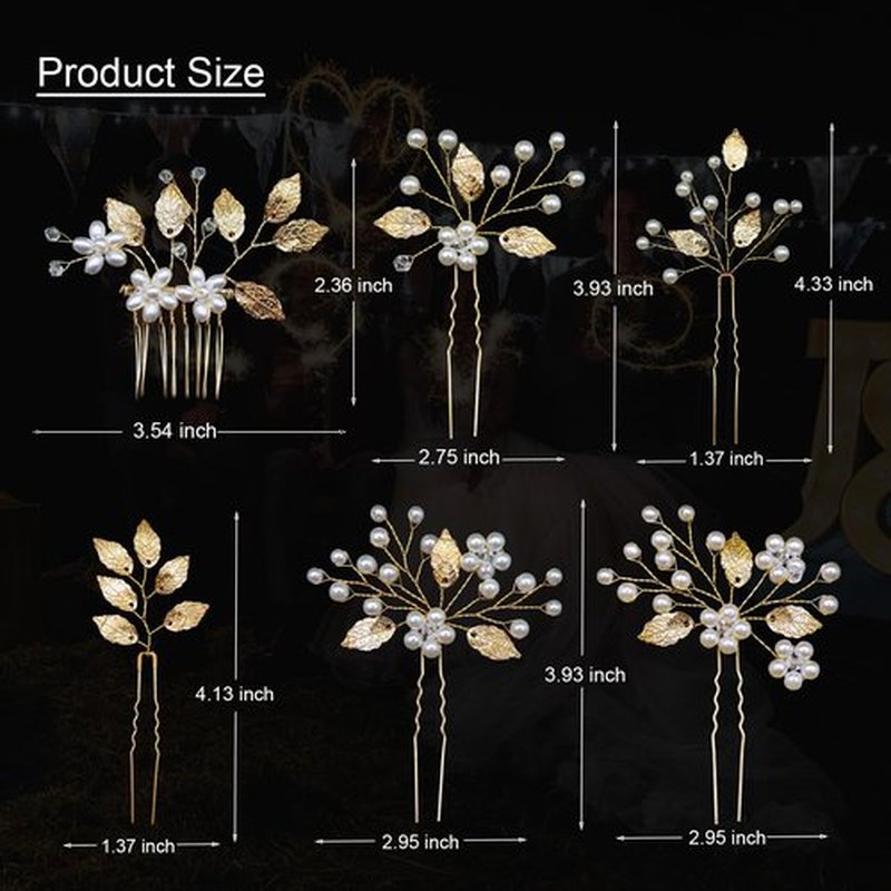 Mulzile 6 Pieces Bridal Wedding Hair Pins Gold Leaf Hair Pins Clips Crystal Pearl Flower Headpiece Vintage Wedding Hair Accessories for Brides Bridesmaids Women Girls