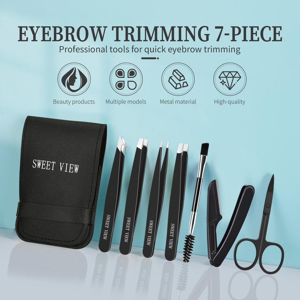 SWEET VIEW 7PCS Tweezers Kit for Women Facial Hair & Brow