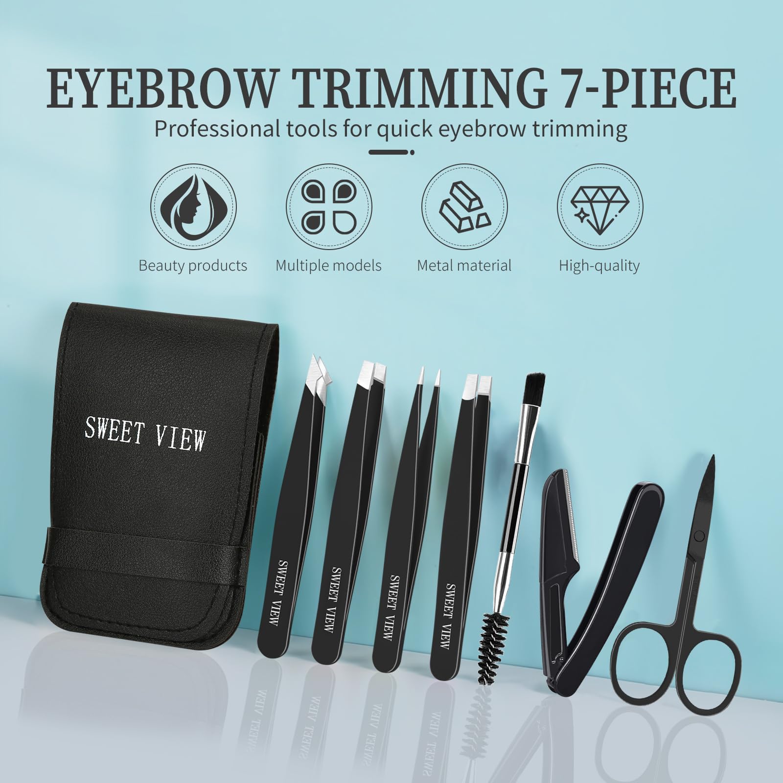 SWEET VIEW 7PCS Tweezers Kit for Women Facial Hair & Brow