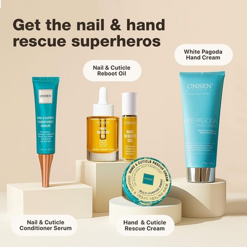 Onsen Secret Nail & Cuticle Repair Oil (10ml) - Dry Oil Formula - Japanese Tsubaki, Tea Tree & Jojoba - Strengthens Nails, Repairs Cuticles, Hydrates Skin & Hair - Natural & Vegan