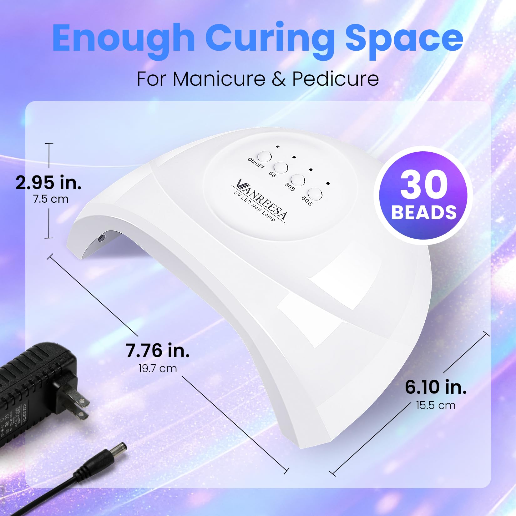 VANREESA U V Nail Lamp, 30 Beads LED U V Light for Gel Nails, U V Lamp for Gel Nail Polish with 3 Timers & Automatic Sensor, White Nail Dryer, Gifts for Women Girls