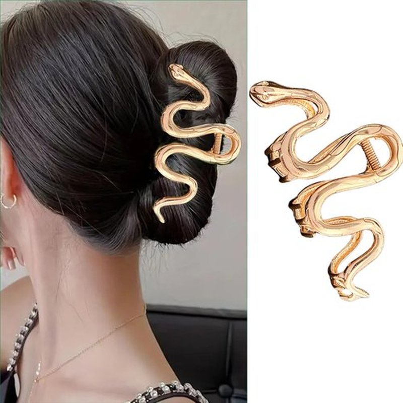 Large Snake Metal Hair Claw Clips - 4.3 Inch Non-Slip Threaded Gold Barrettes for Thick, Shiny Hair - Strong Crab Claws for Women and Girls with Thick Hair