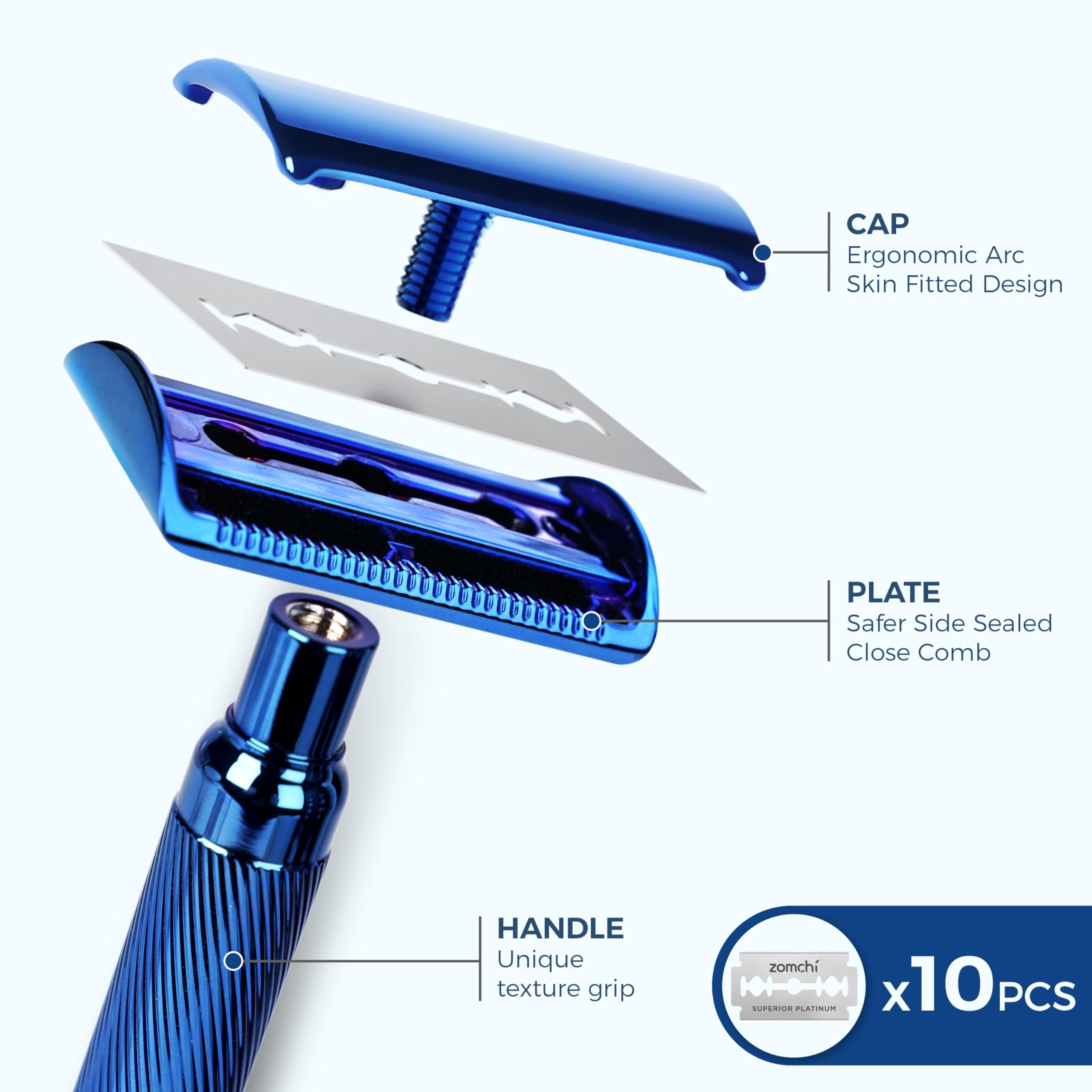 Double Edge Safety Razor with Stand, Version 2.0 Includes 10 Blades