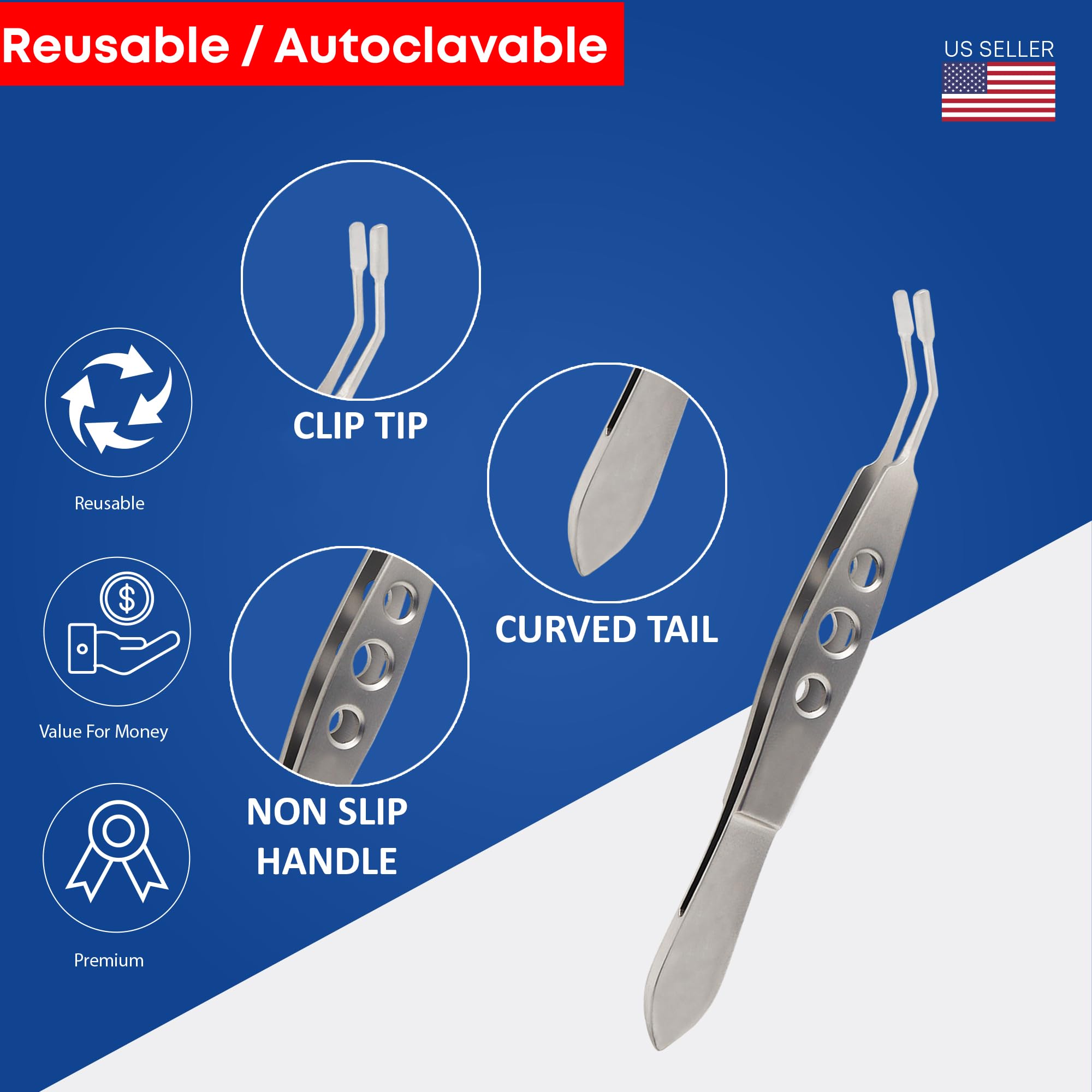 STELLMACHER Meibomian Gland Expressor Stainless Steel | Eyelid Massage Tweezers for Dry Eye Extraction | Chalazion Remover Eye Stye Treatment Cleaning Tool for Men & Women – Rectangle Tip