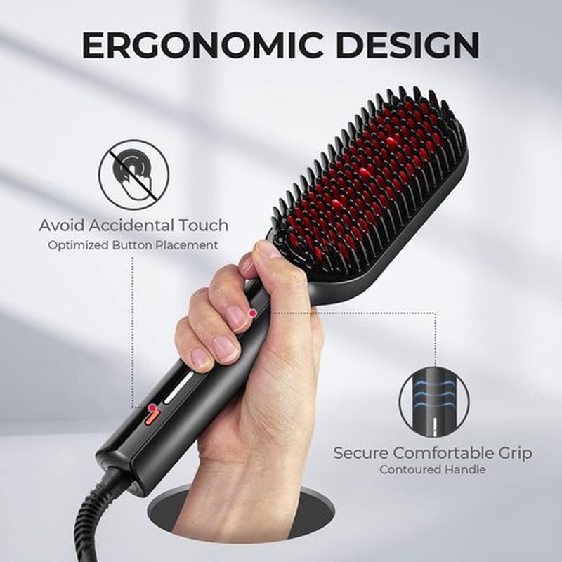 TYMO Hair Straightener Brush - Ionic Plus with 16 Heat Settings | Ceramic Hot Comb for Thick Curly Hair, Black